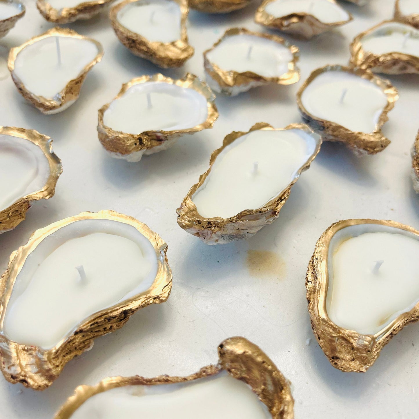 Set of 10 Gold Edged Oyster Shell Candles