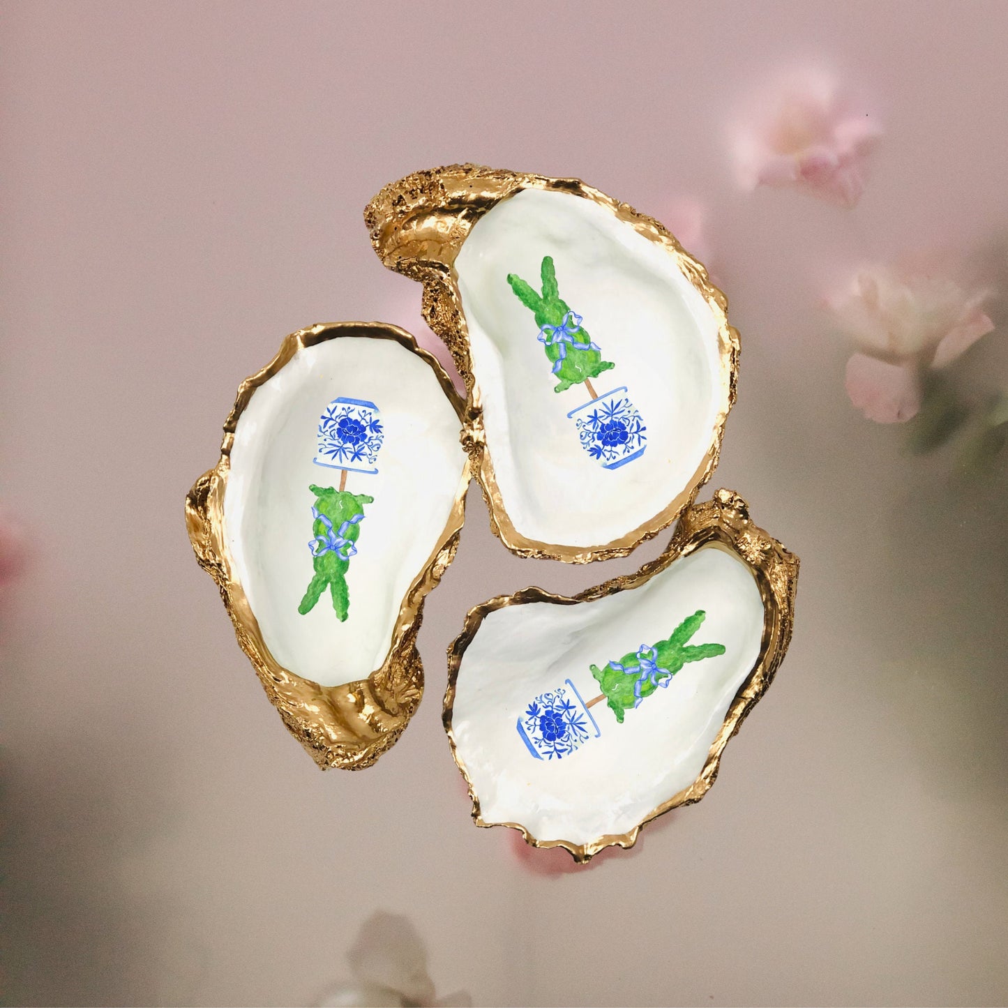 Easter Floral Chinoiserie Oyster Shell Ring Dish