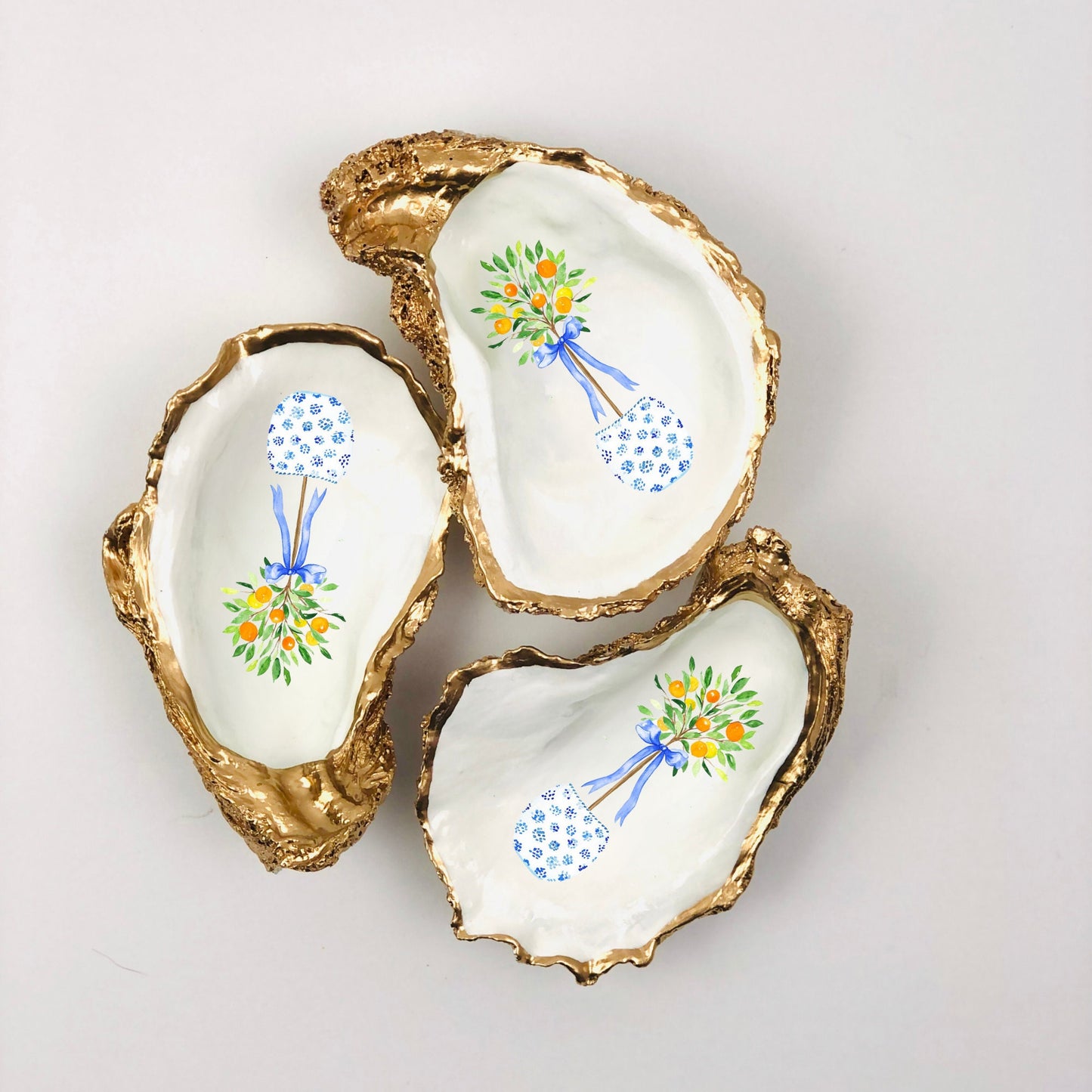 Orange and Lemon Chinoiserie Tree Oyster Shell Ring Dish