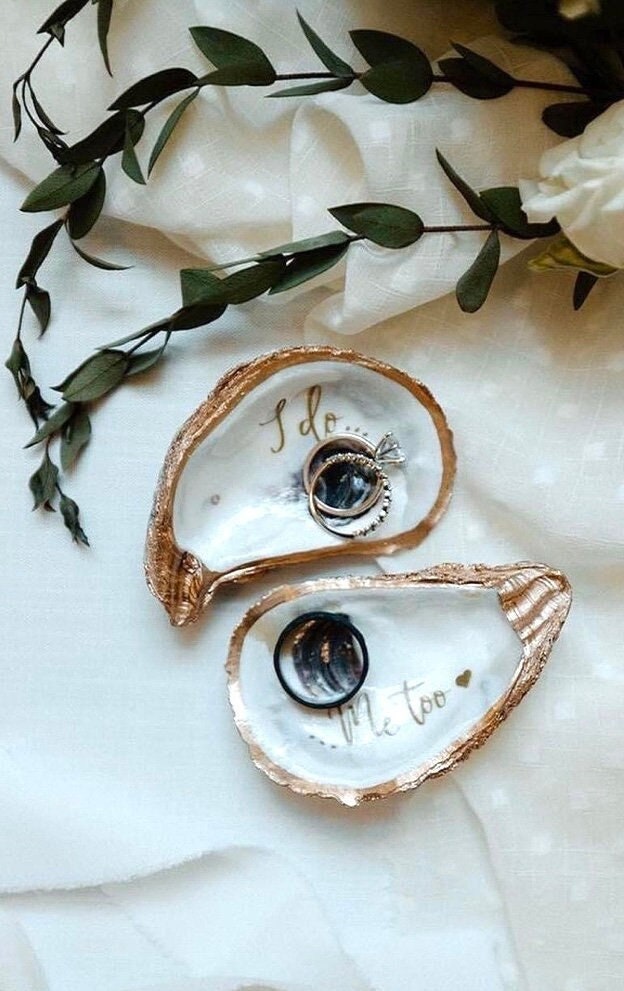 I Do Oyster Shell Wedding Ring Dish Set