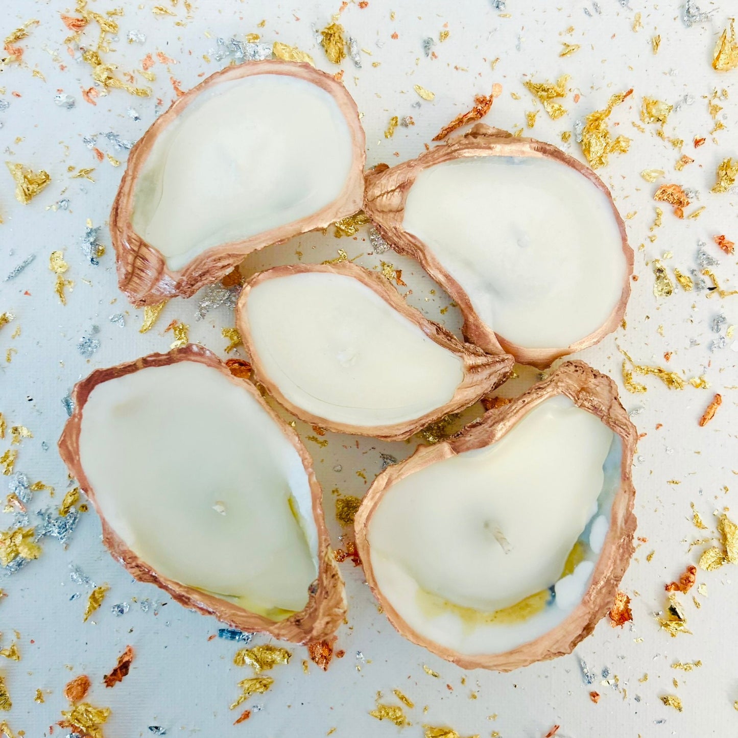 Set of 10 Rose Gold Edged Oyster Shell Candles