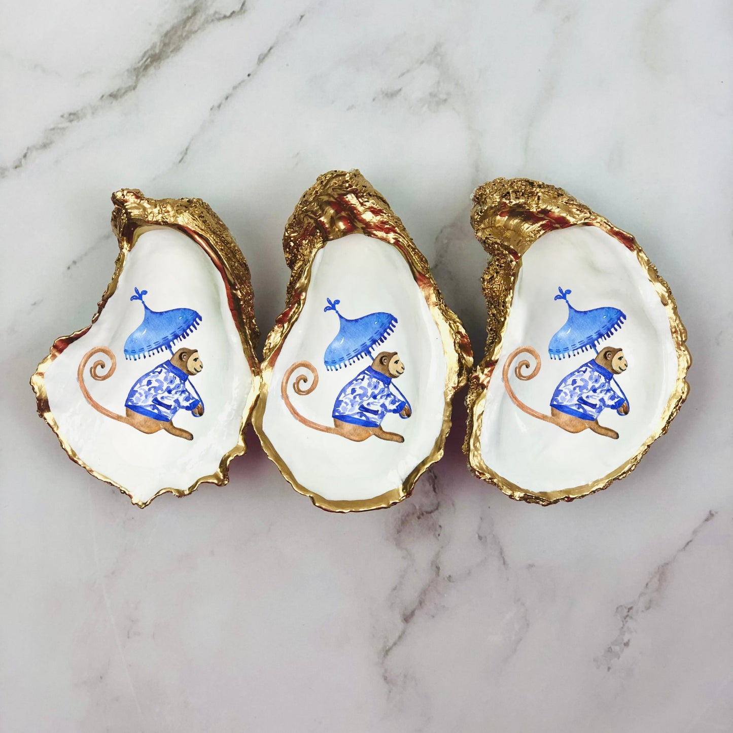 Chinoiserie Monkey Oyster Shell Ring Dish