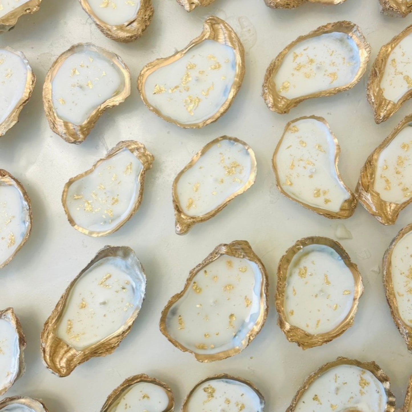 Set of 10 Gold Flaked Gold Edged Oyster Shell Candles