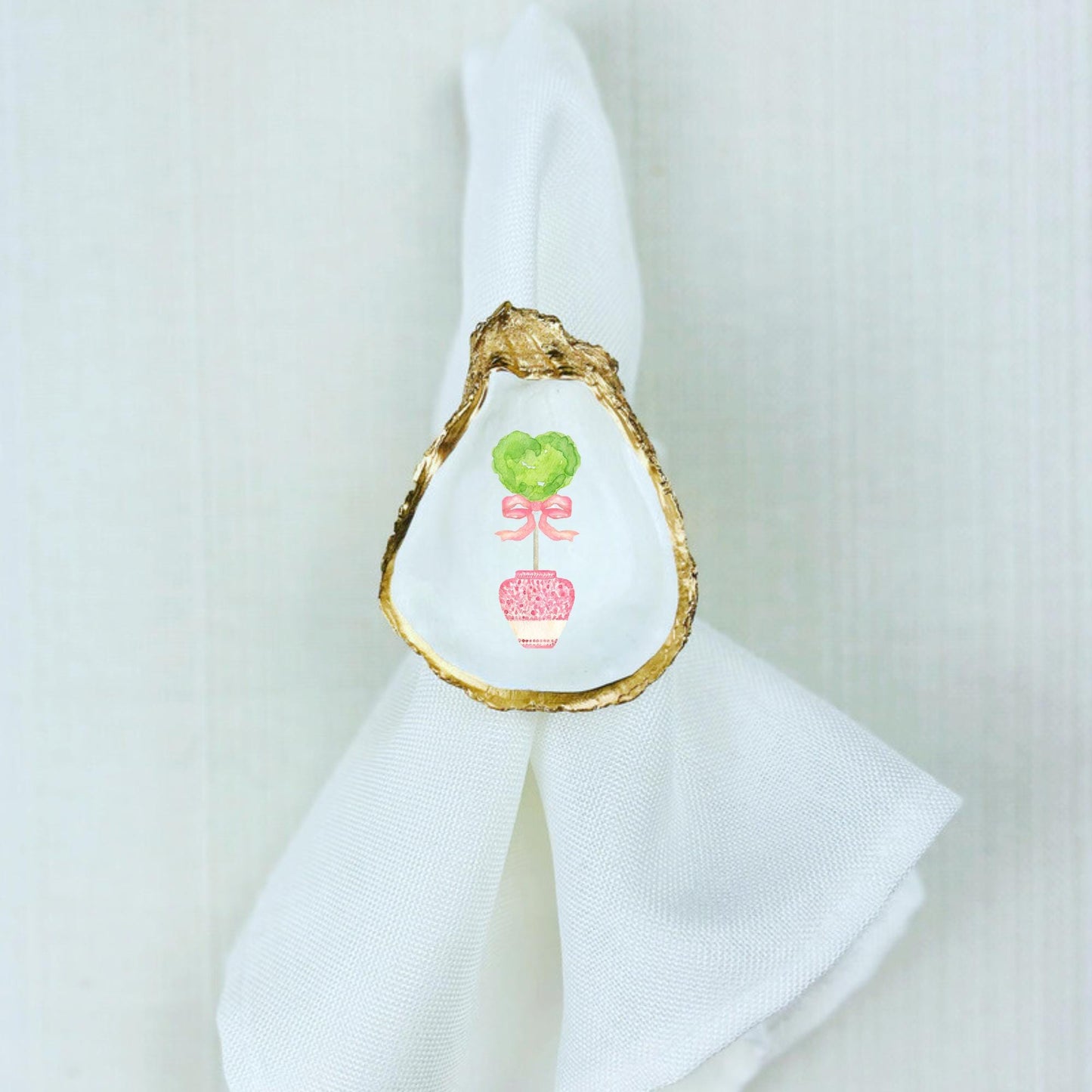 Pink Heart Watercolor Chinoiserie Oyster Shell Rattan Napkin Ring