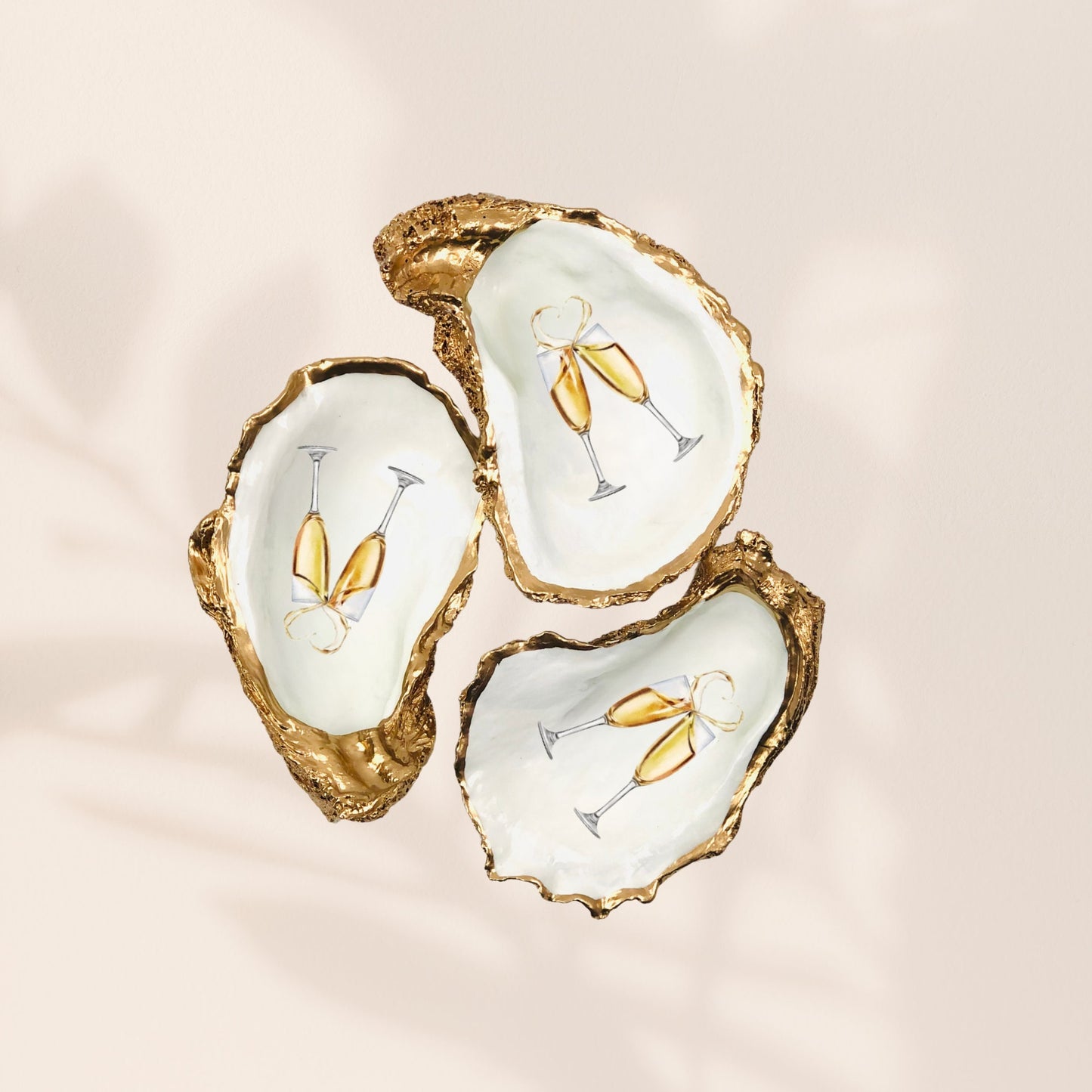 Champagne Flutes Engagement Wedding Oyster Shell Ring Dish