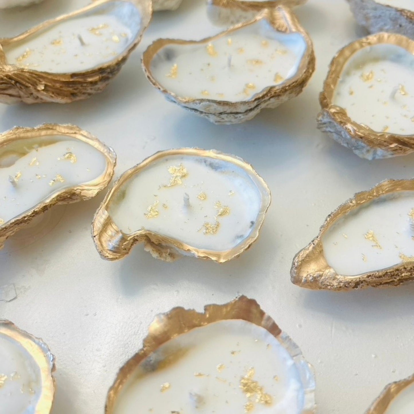 Set of 10 Gold Flaked Gold Edged Oyster Shell Candles