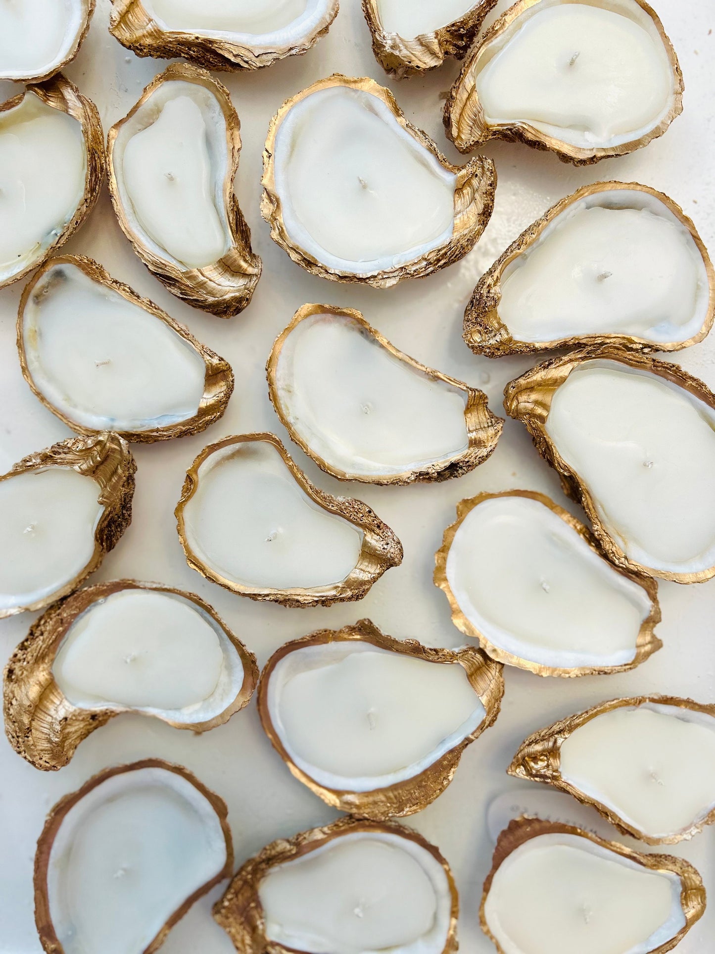 Set of 10 Gold Edged Oyster Shell Candles