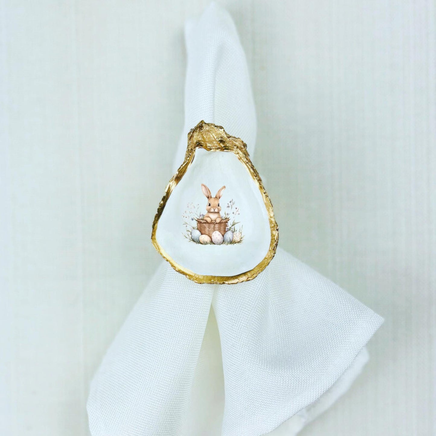 Easter Bunny Harvest Oyster Shell Rattan Napkin Ring