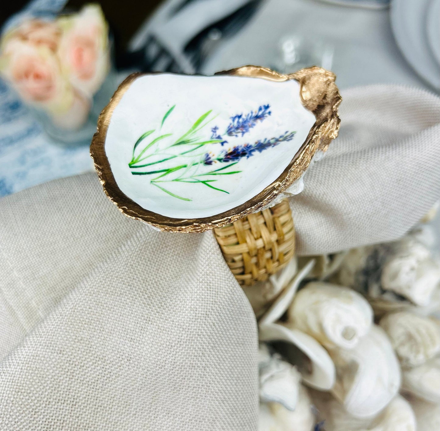 Lavender Oyster Shell Rattan Napkin Ring