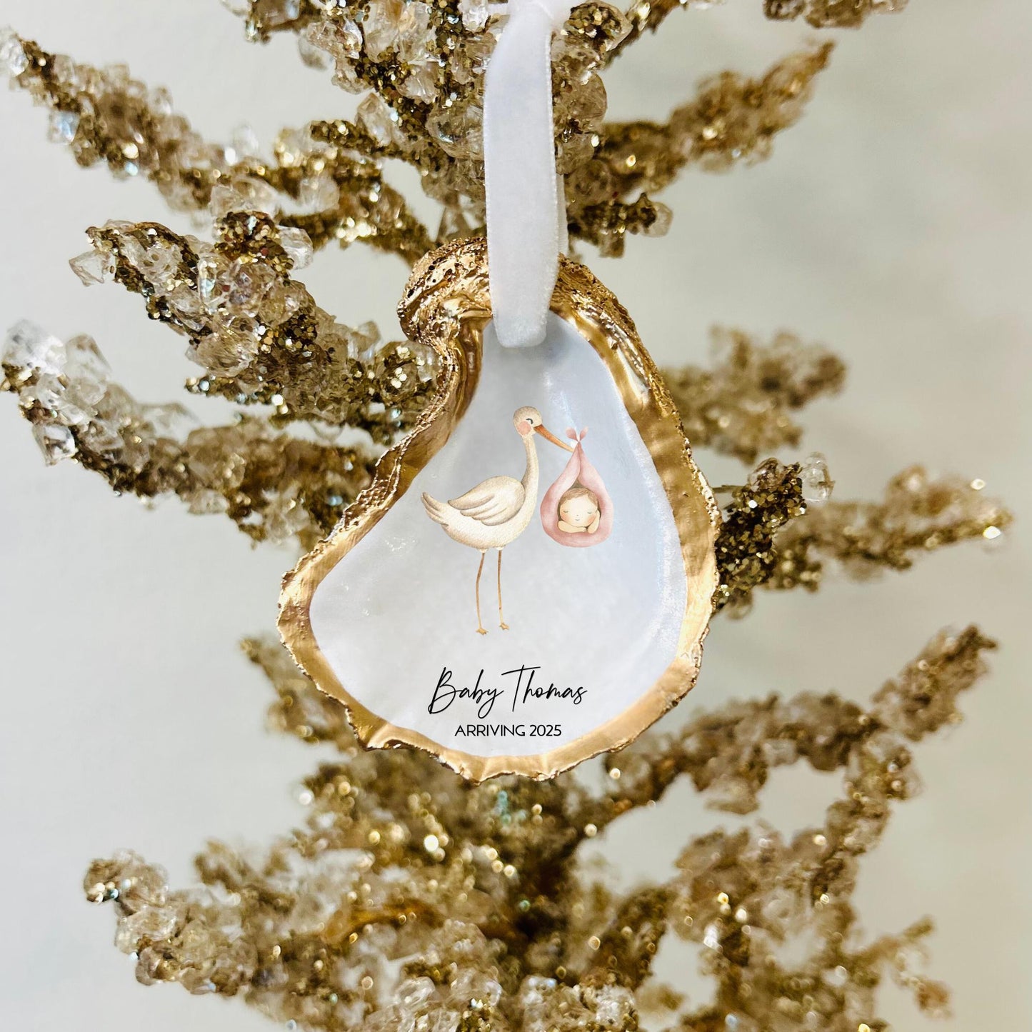 Light Pink Baby Girl Stork Announcement Ornament