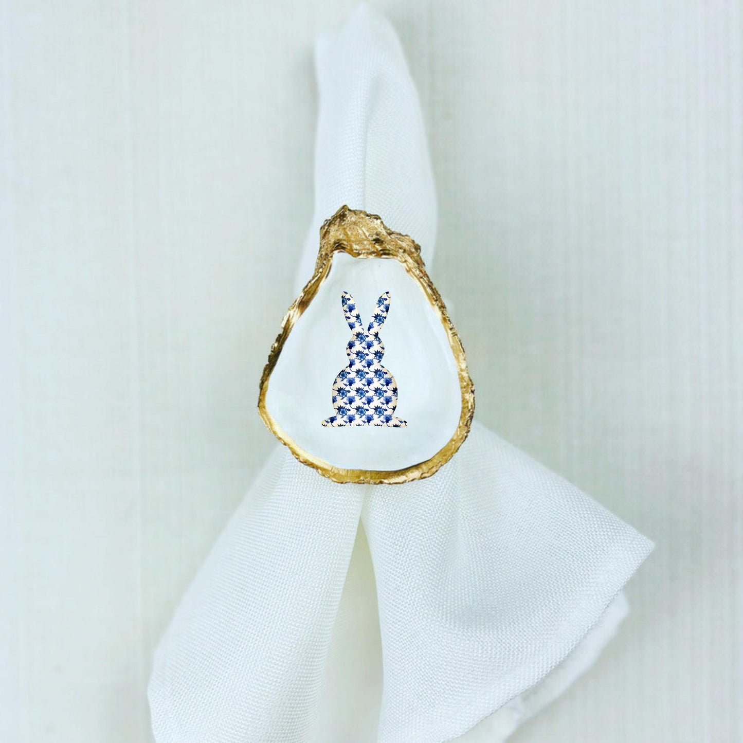 Easter Chinoiserie Rabbit Oyster Shell Rattan Napkin Ring
