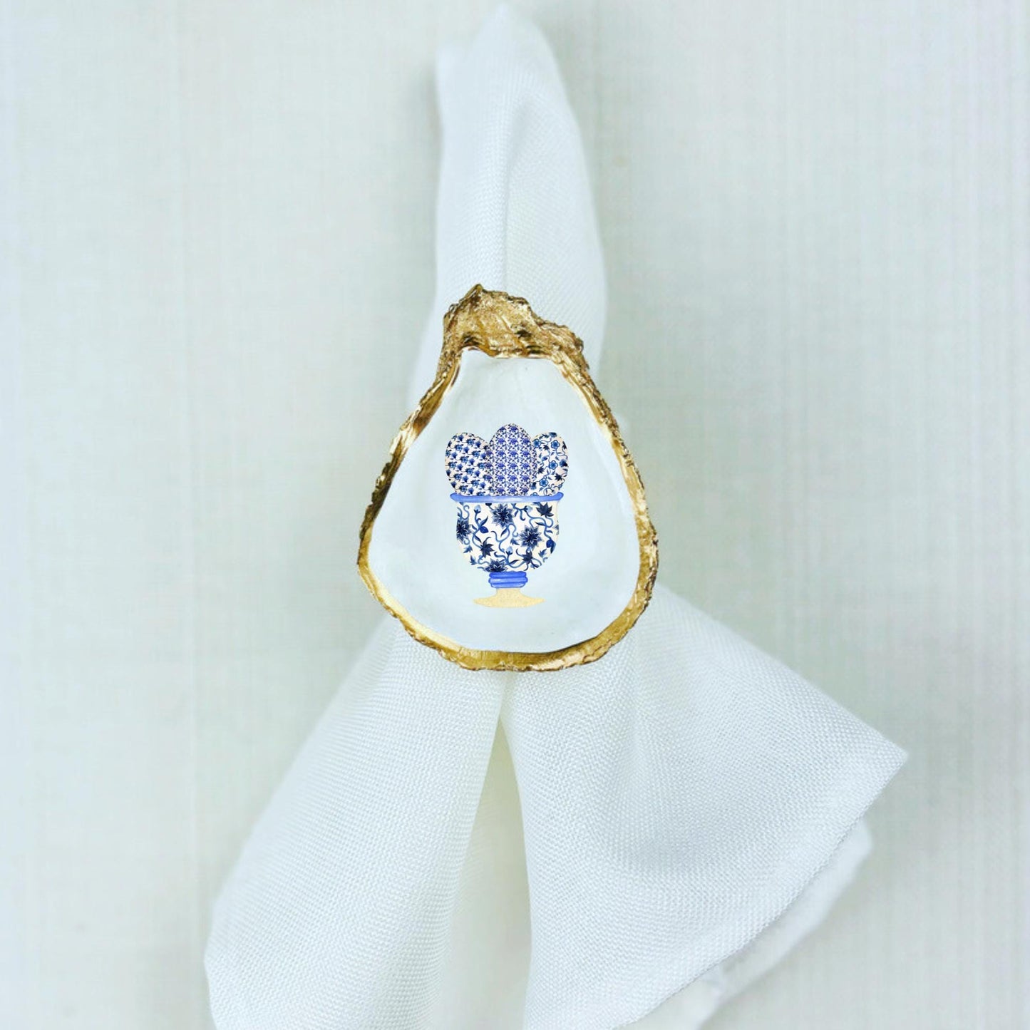 Chinoiserie Easter Eggs Oyster Shell Rattan Napkin Ring