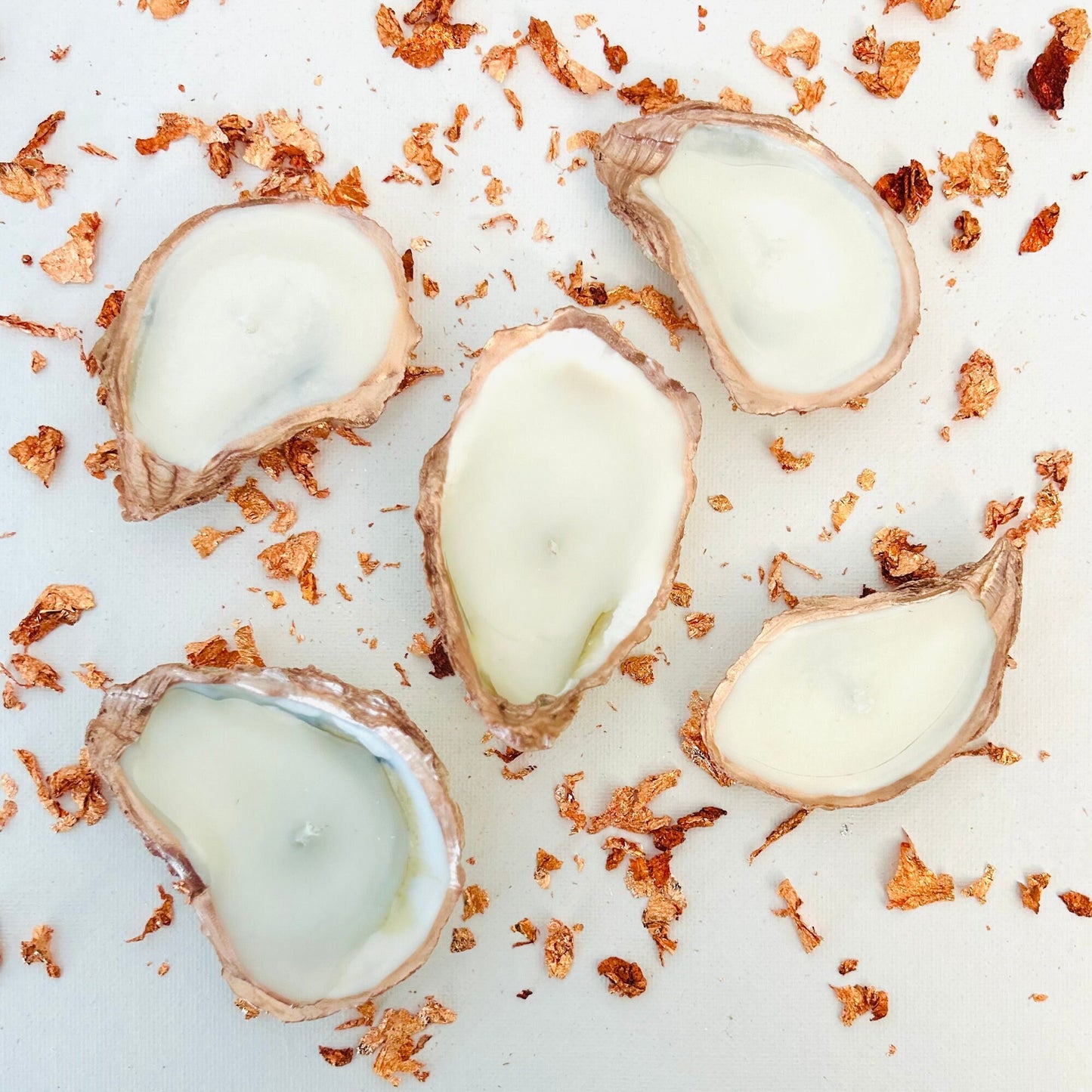 Set of 10 Rose Gold Edged Oyster Shell Candles