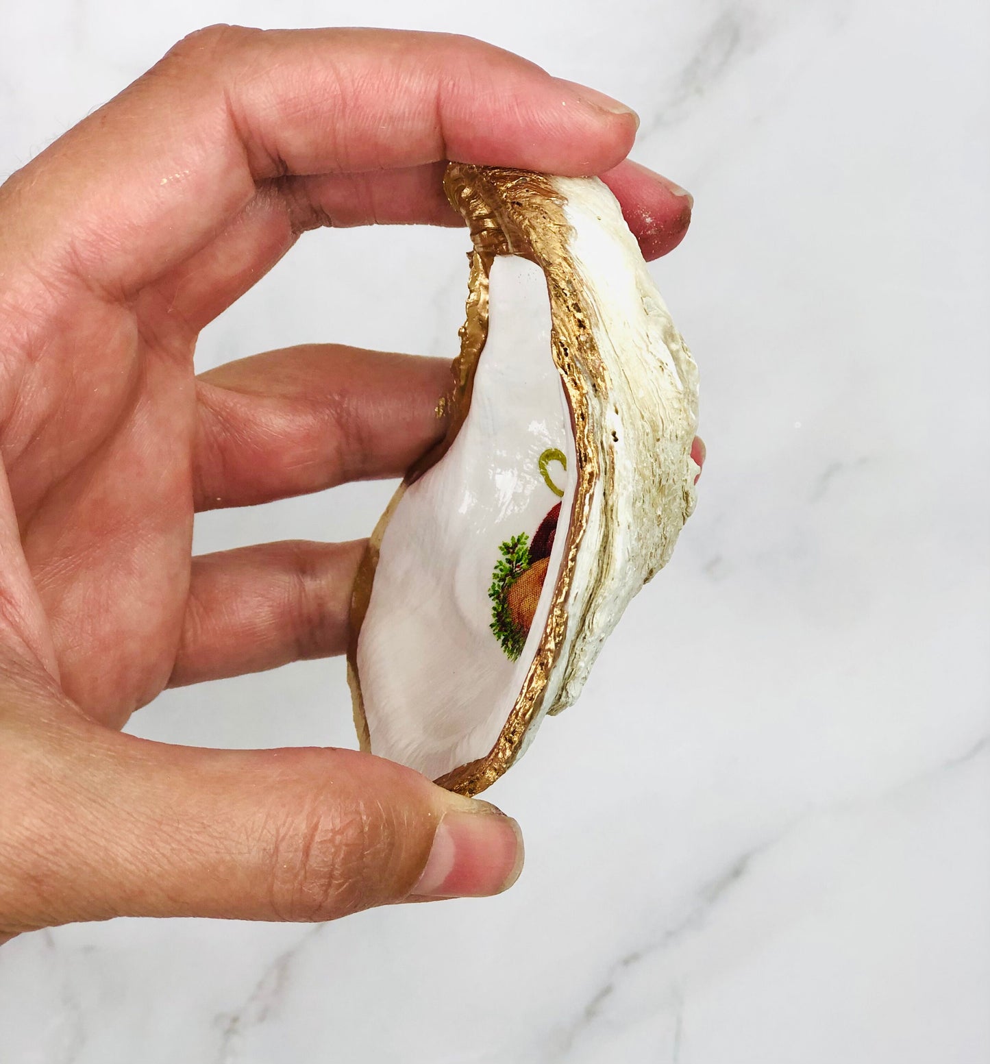Pink Chinoiserie Floral Heart Oyster Shell Ring Dish
