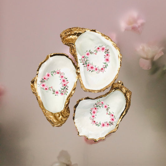 Heart of Roses Floral Oyster Shell Ring Dish