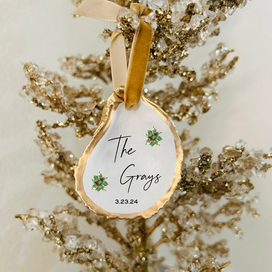 Holly Bush Engagement Wedding Christmas Ornament