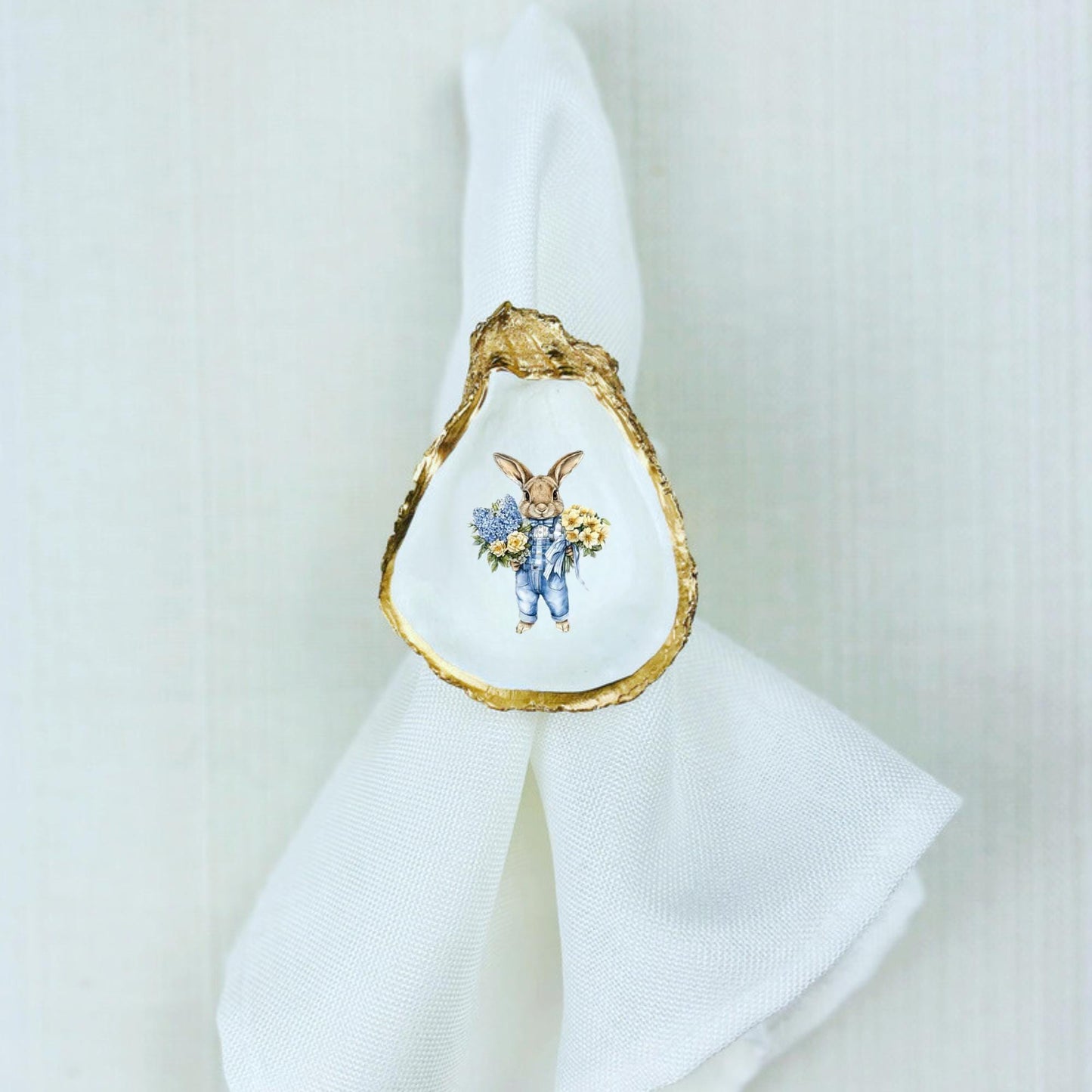 Easter Bunny Harvest Oyster Shell Rattan Napkin Ring