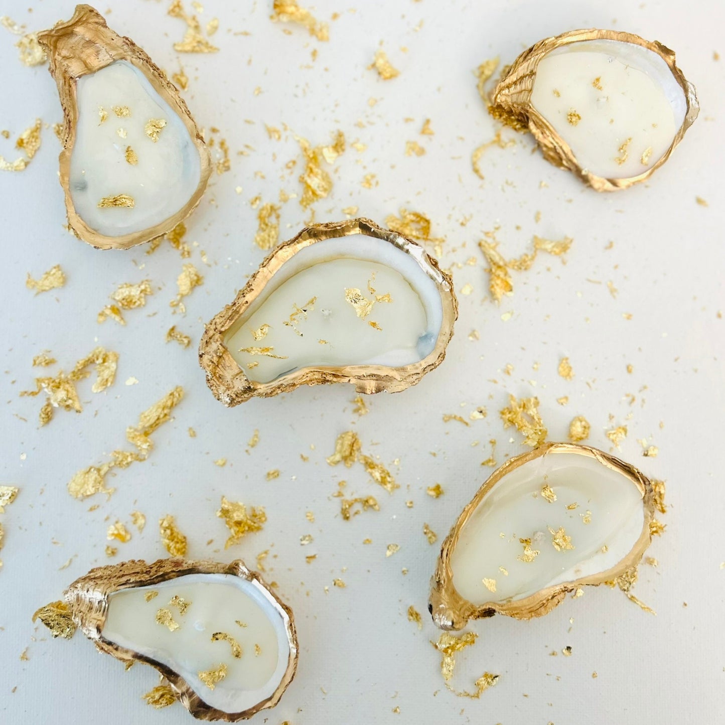 Set of 10 Gold Flaked Gold Edged Oyster Shell Candles