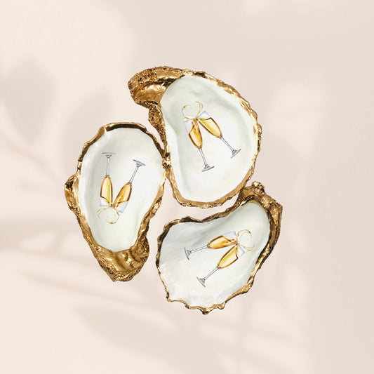 Champagne Flutes Engagement Wedding Oyster Shell Ring Dish