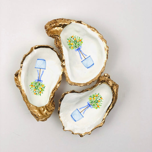 Orange Chinoiserie Tree Oyster Shell Ring Dish