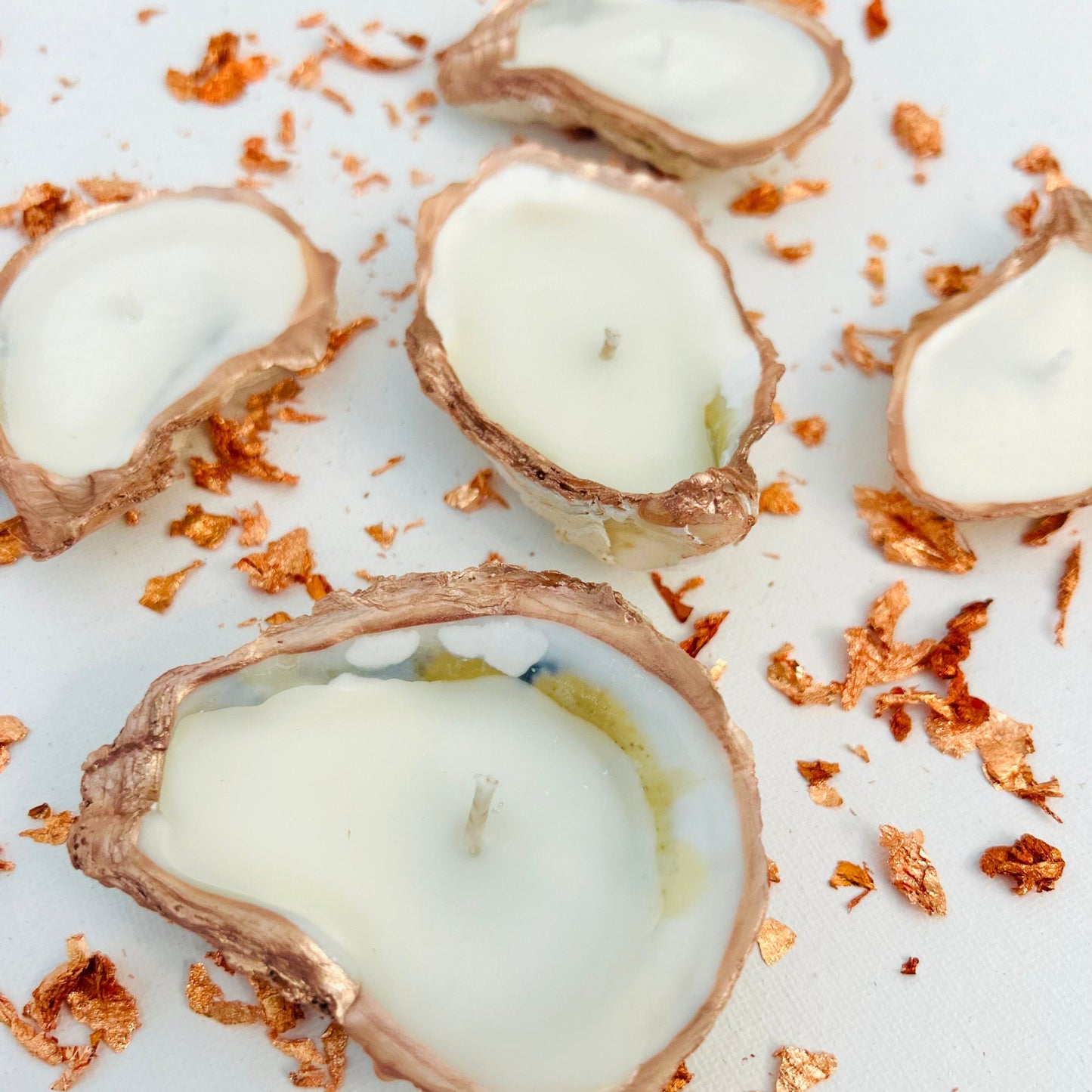 Set of 10 Rose Gold Edged Oyster Shell Candles