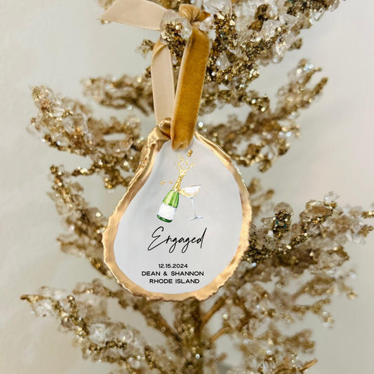 Champagne Bottle & Bubbles Engagement Ornament