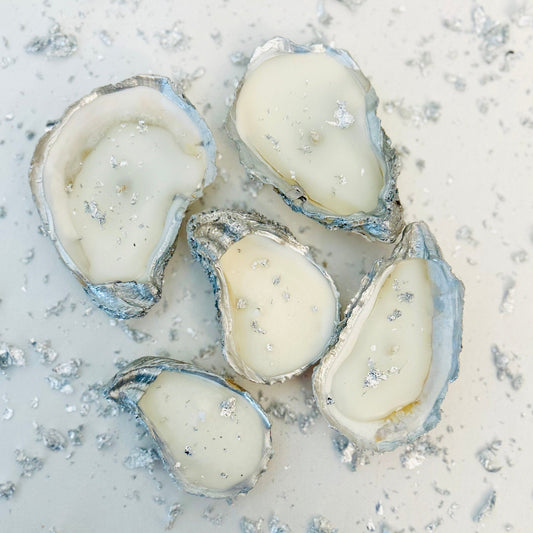Set of 10 Silver Flaked Silver Edged Oyster Shell Candles