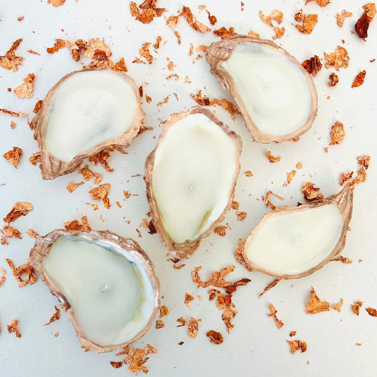 Set of 10 Rose Gold Edged Oyster Shell Candles