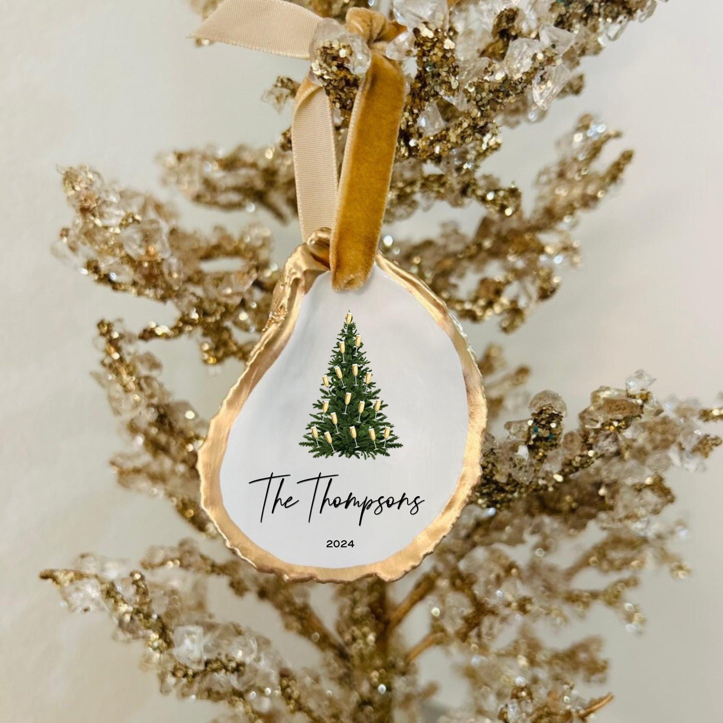 Champagne Tree Christmas Wedding Ornament