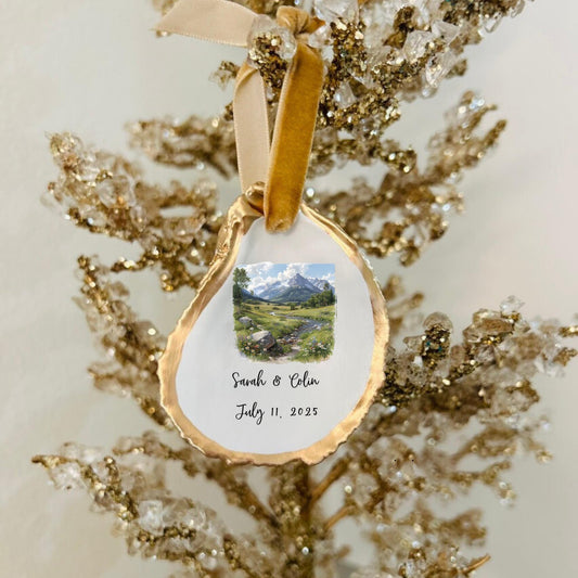 Mountain Backdrop Engagement Ornament