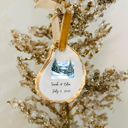 Snowy Winter Scene Engagement Ornament